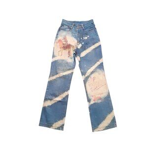 Vintage Hengdi Jeans Womens 25 Blue Hand Painted Glittered Tie Dye Artistic